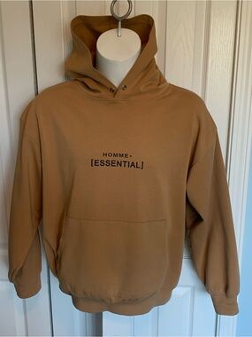 Essentials Homme+ Tan Pullover Hoodie with Chest Logo